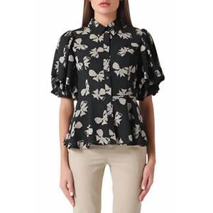 NEW GRACIA peplum hem blouse in black/beige